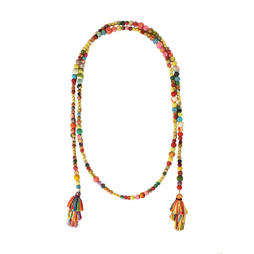 Kantha Bead Lariat Tassel Necklace