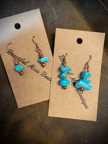Copper Turquoise Chip  Earrings