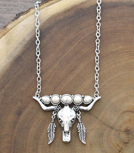 Natural Stone Cow Head Necklace