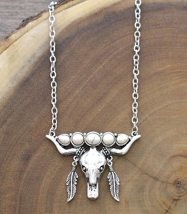 Natural Stone Cow Head Necklace