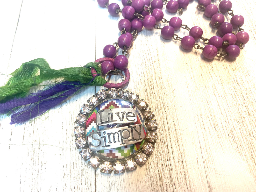 ‘Live Simply’ Handmade Charmed Necklace