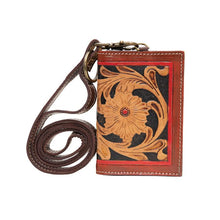 Tooled Leather Card Case on Lanyard