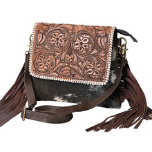 Cowgirl Pocket Fringe Tooled Cowhide Bag