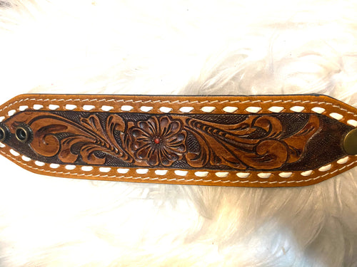 Whip Stitch Tooled Leather Cuff