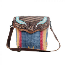 The Blue Feather 🪶 Tooled Leather Canvas Bag