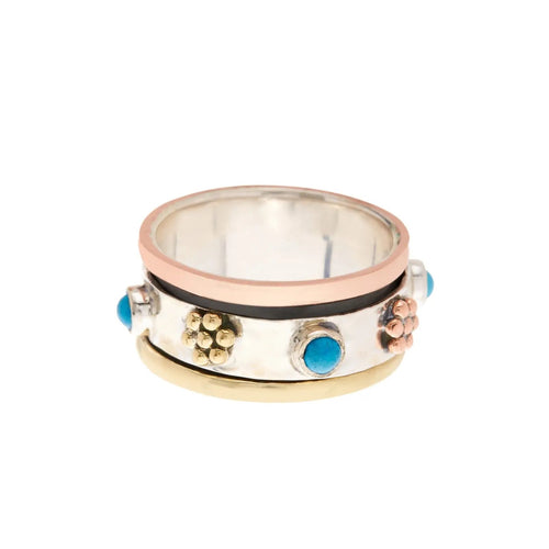 Turquoise & Tri-Tone Spinner Fidget Ring