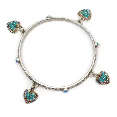 Rainbow Hearts Bangle in Silver