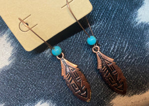Copper Dangle Feather 🪶 Earrings