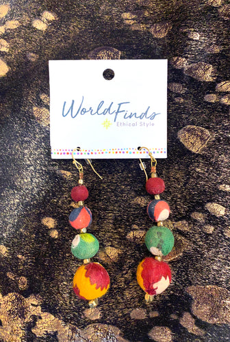 Drop Bead Kantha Earrings