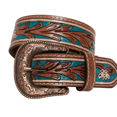 Cobalt Hand-Tooled Leather Belt