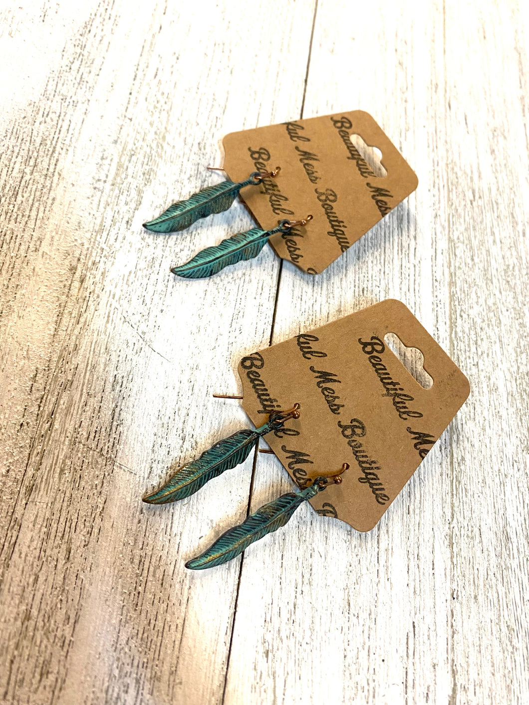 Copper Patina Feather Earrings