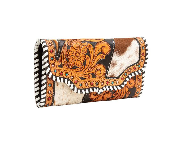 Snekky Tooled Leather & Cowhide Wallet