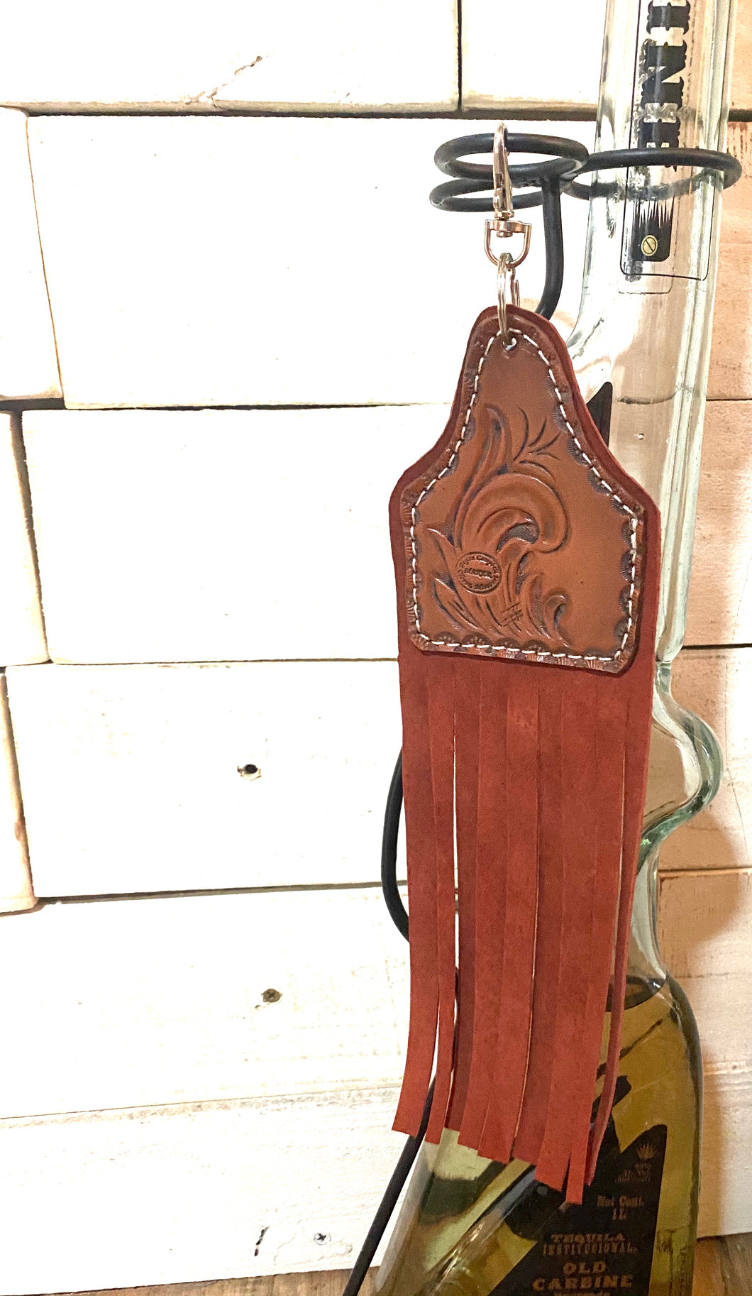 Leather Cattle Tag Keychain / purse-pull
